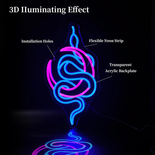 Snake Moon Neon Sign Led Neon Lights Neon Signs for Wall Decor Light Up Sign for Birthday Party Club Gift