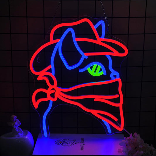 Cowboy Cat Neon Sign Led Neon Lights Neon Signs for Wall Decor Light Up Sign for Birthday Party Club Gift