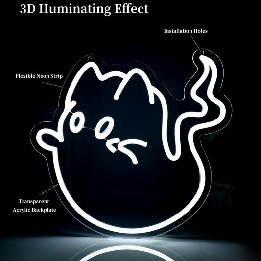Cat Ghost Neon Sign Led Neon Lights Neon Signs for Wall Decor Light Up Sign for Birthday Party Club Gift