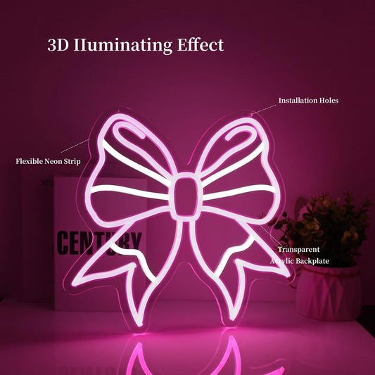 Bow Neon Sign Led Neon Lights Neon Signs for Wall Decor Light Up Sign for Birthday Party Club Gift