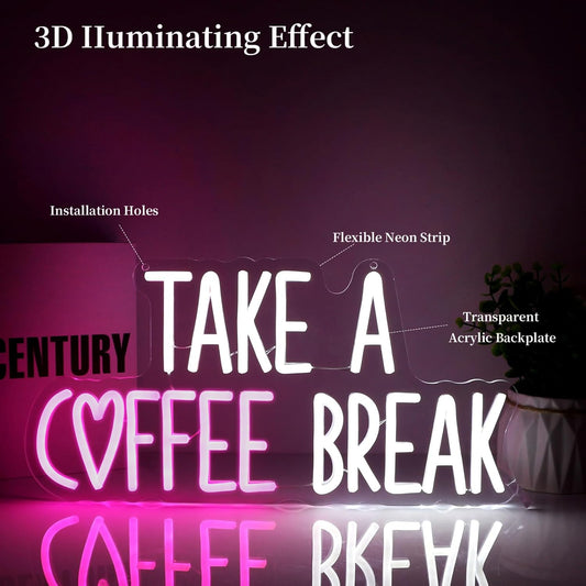 Take A Coffee Break Neon Sign Led Neon Lights Neon Signs for Wall Decor Light Up Sign for Birthday Party Club Gift