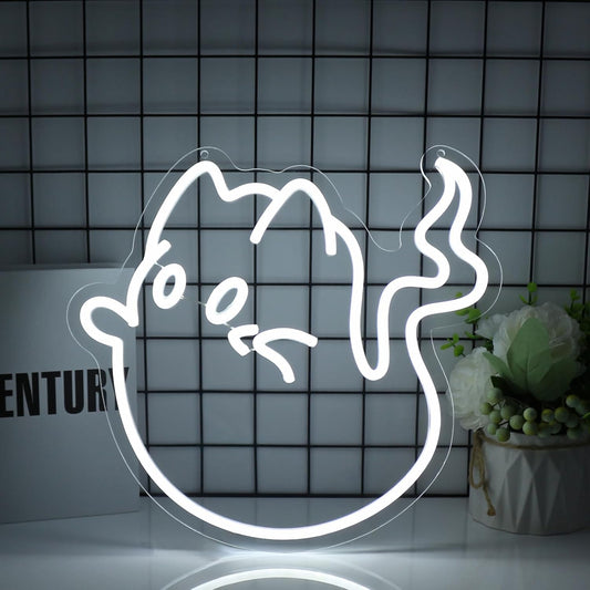 Cat Ghost Neon Sign Led Neon Lights Neon Signs for Wall Decor Light Up Sign for Birthday Party Club Gift