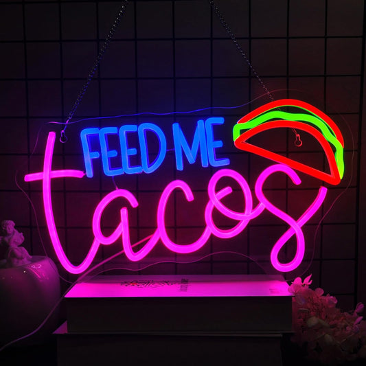 Feed Me Tacos Neon Sign Led Neon Lights Neon Signs for Wall Decor Light Up Sign for Birthday Party Club Gift