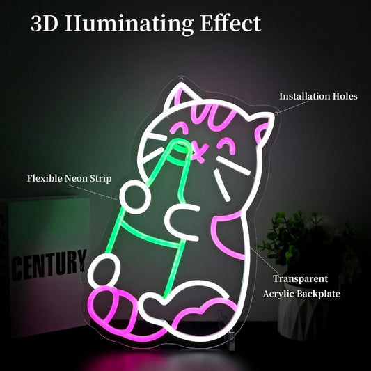 Cat Beer Neon Sign Led Neon Lights Neon Signs for Wall Decor Light Up Sign for Birthday Party Club Gift
