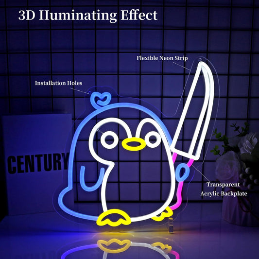 Penguin Neon Sign Led Neon Lights Neon Signs for Wall Decor Light Up Sign for Birthday Party Club Gift