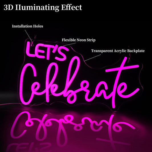 Let's Celebrate Neon Sign Led Neon Lights Neon Signs for Wall Decor Light Up Sign for Birthday Party Club Gift