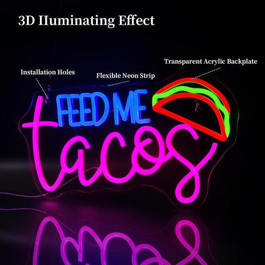 Feed Me Tacos Neon Sign Led Neon Lights Neon Signs for Wall Decor Light Up Sign for Birthday Party Club Gift