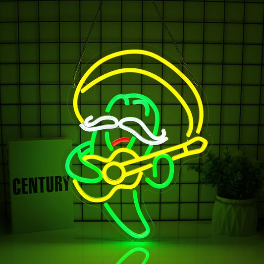 Cactus Guitar Neon Sign Led Neon Lights Neon Signs for Wall Decor Light Up Sign for Birthday Party Club Gift