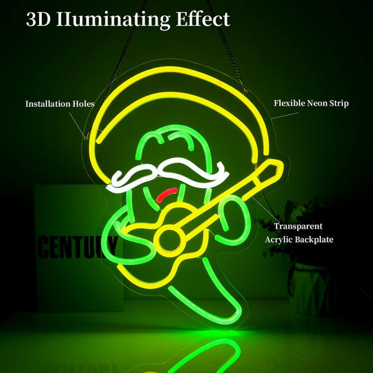 Cactus Guitar Neon Sign Led Neon Lights Neon Signs for Wall Decor Light Up Sign for Birthday Party Club Gift