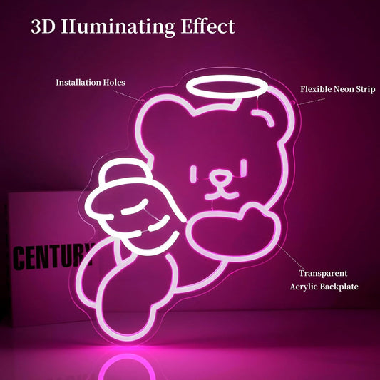 Bear Angel Neon Sign Led Neon Lights Neon Signs for Wall Decor Light Up Sign for Birthday Party Club Gift