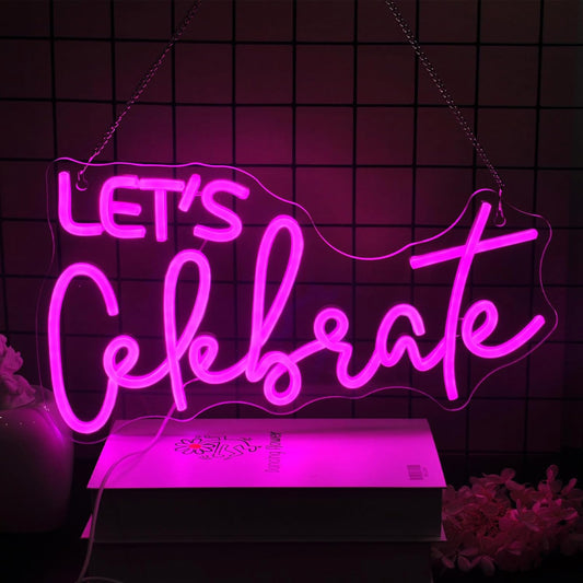 Let's Celebrate Neon Sign Led Neon Lights Neon Signs for Wall Decor Light Up Sign for Birthday Party Club Gift
