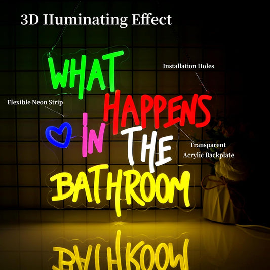 What Happens In the Bathroom Neon Sign Led Neon Lights Neon Signs for Wall Decor Light Up Sign for Birthday Party Club Gift